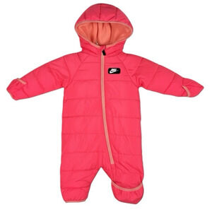NIKE Infant Puffer Snowsuit Bunting 6 Months Neon Pink Fleece Hooded Winter